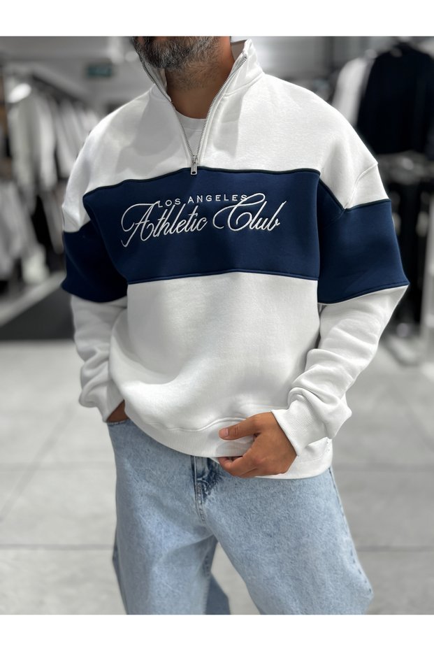 White Half-Zip Athletic Sweatshirt PM-106