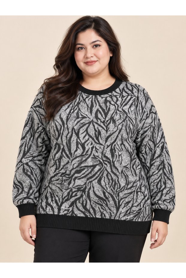 Elegant Women's Viscose Cashmere-Print Plus-Size Sweatshirt