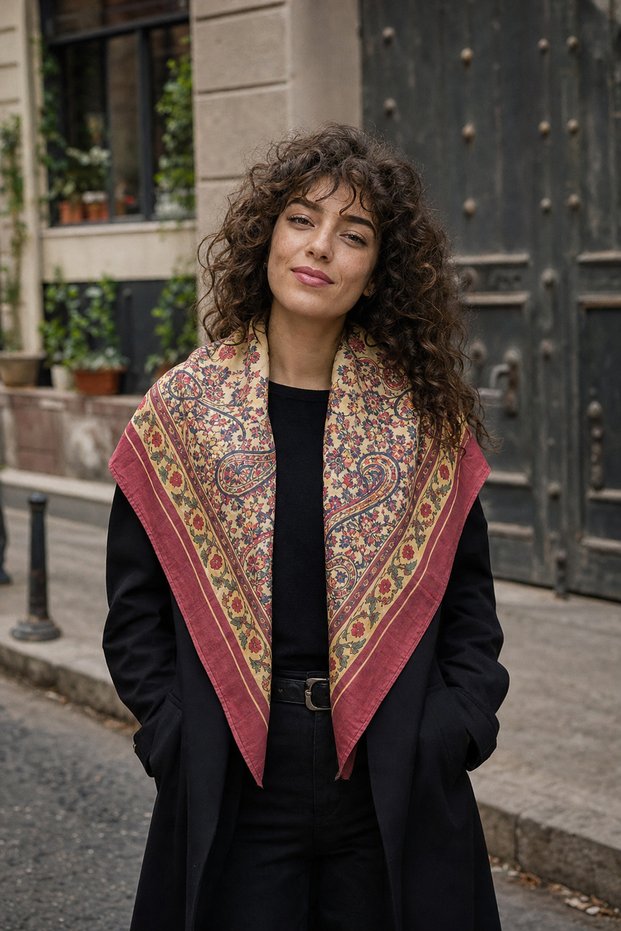 100% Cotton Ethnic Etro Floral Print Shoulder Scarf, 100x100 cm