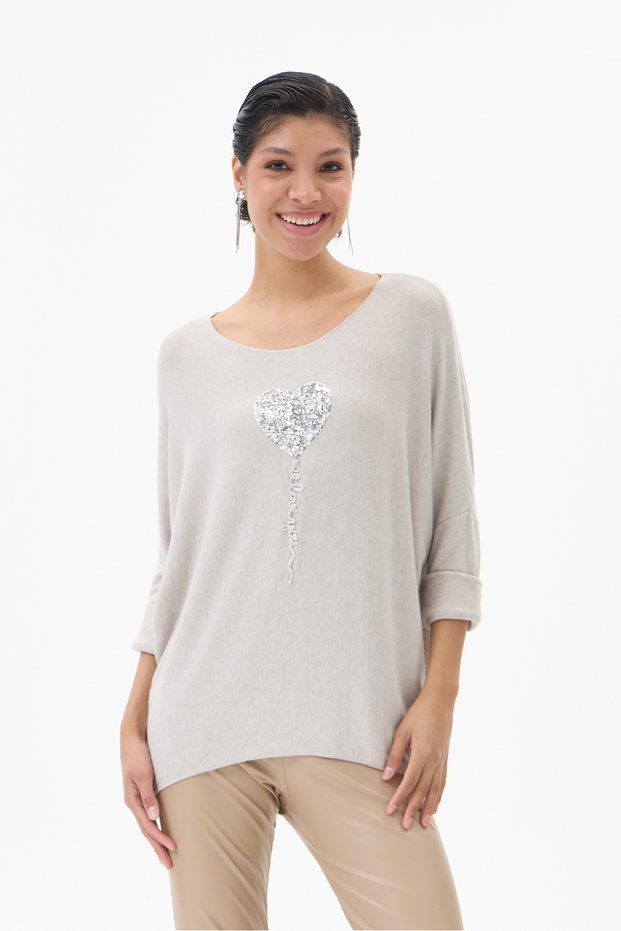 Women's Beige Italian-Patterned Sequin Knit Sweater, Sizes 40–46