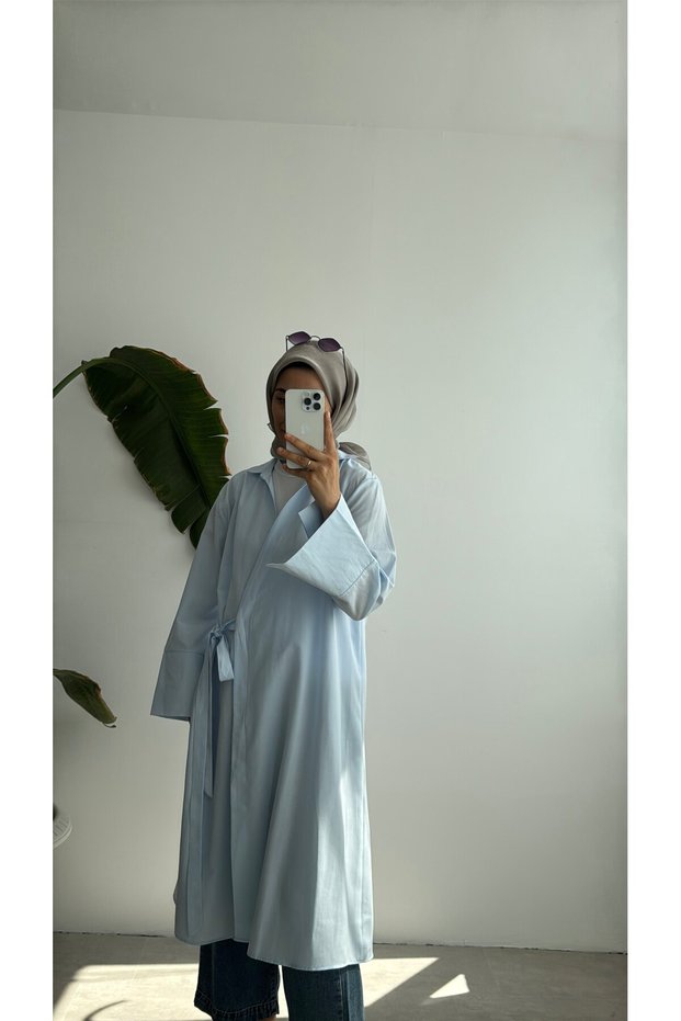 SIDE-TIE POPLIN KIMONO - BLUE