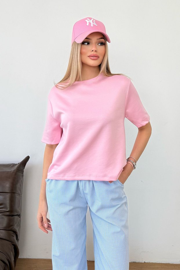 Women's Crew Neck Regular Fit Basic T-Shirt, Pink - MS0001353