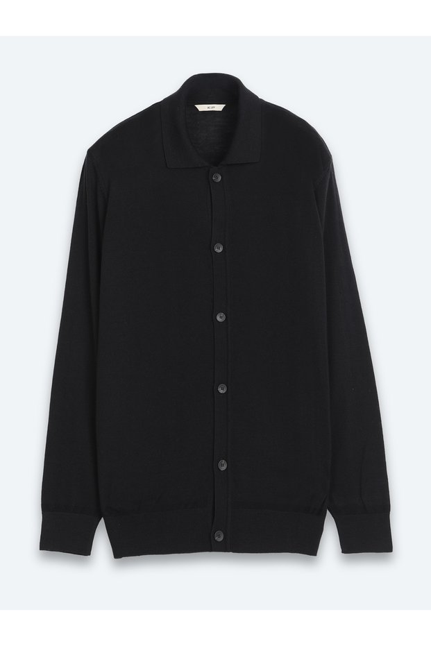 Black Plain Knit Wool Blend Cardigan