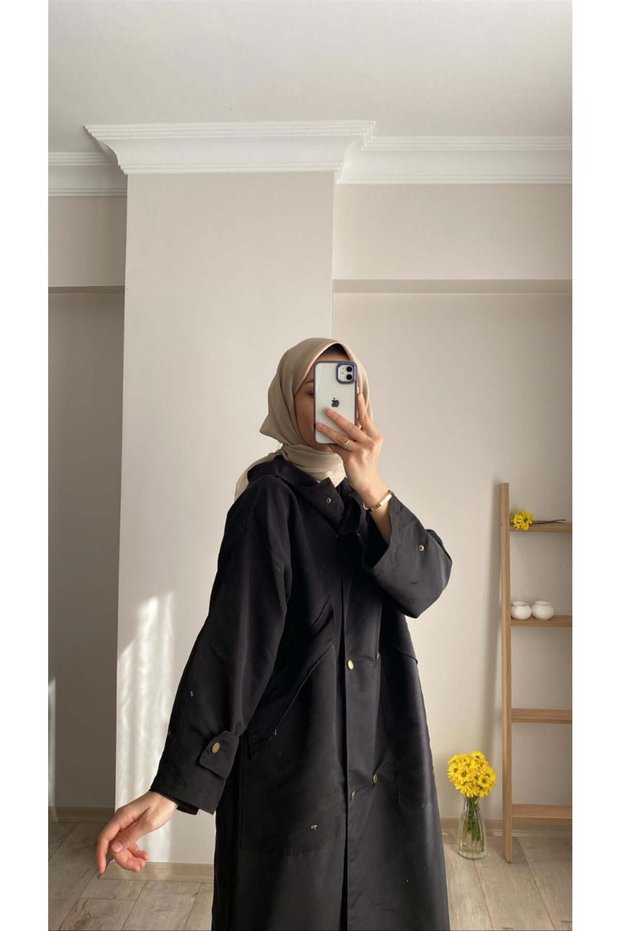 RETRO TRENCH COAT, BLACK