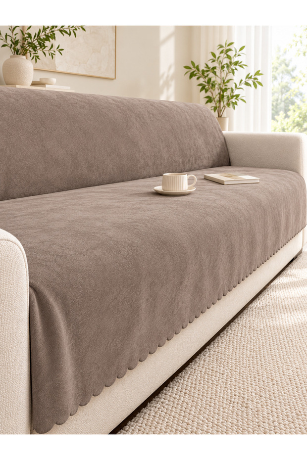 Dot-Patterned Matte Velvet Sofa Cover, 165x205, Soft-Textured Chair Shawl, "Baby Face" Fabric