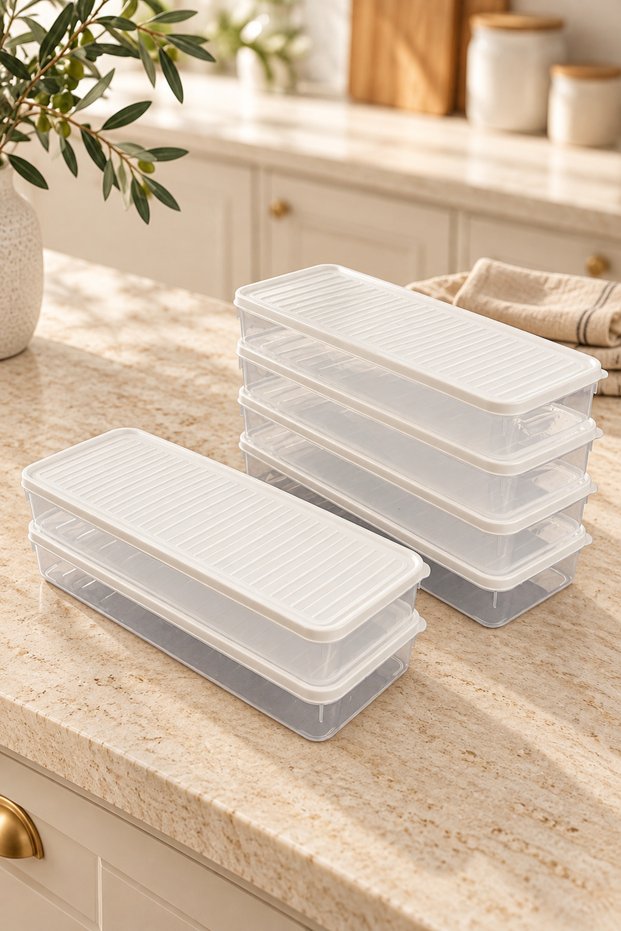 Set of 6 Freezer Storage Containers with Lids, Clear Refrigerator Organizers - 1 Liter