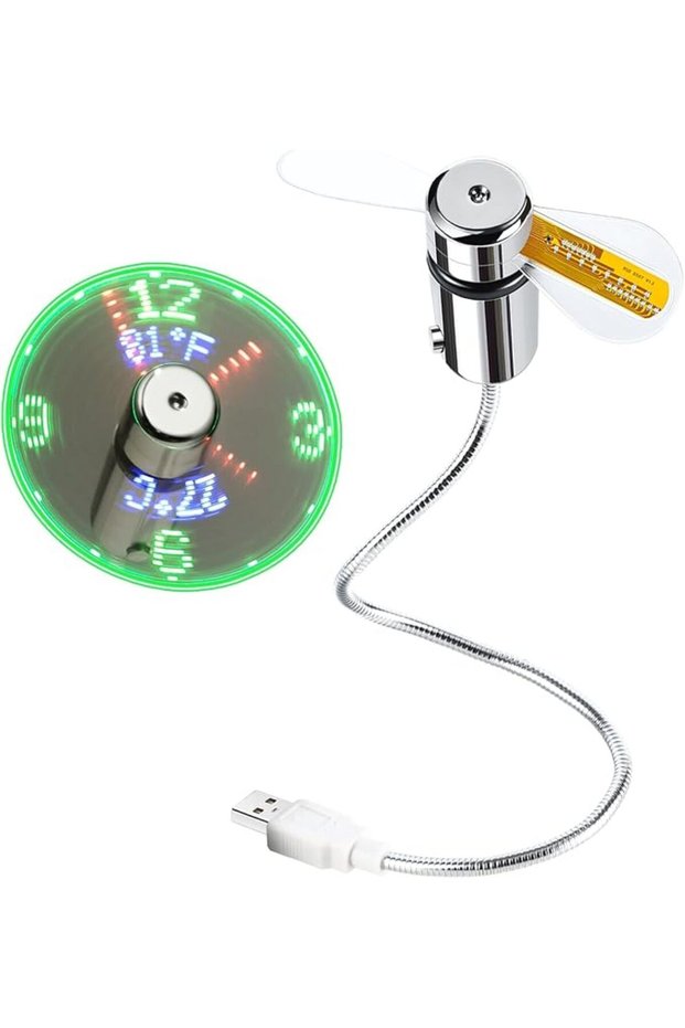 مروحة ساعة USB جديدة مع وظيفة عرض الوقت الحقيقي ودرجة الحرارة، لون فضي، هدايا صغيرة للتخزين.