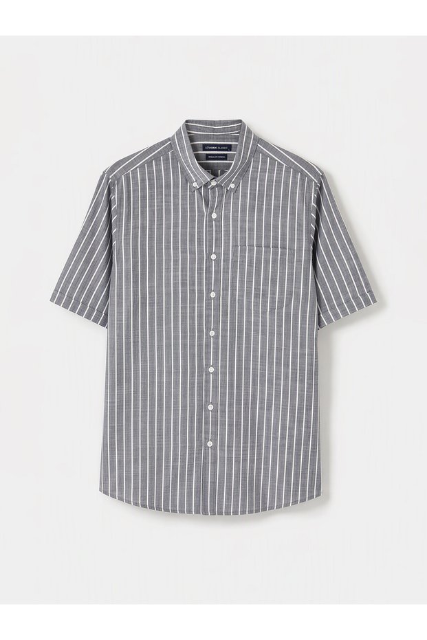 Peak New Season Navy Blue Regular Fit Striped Men's Shirt
