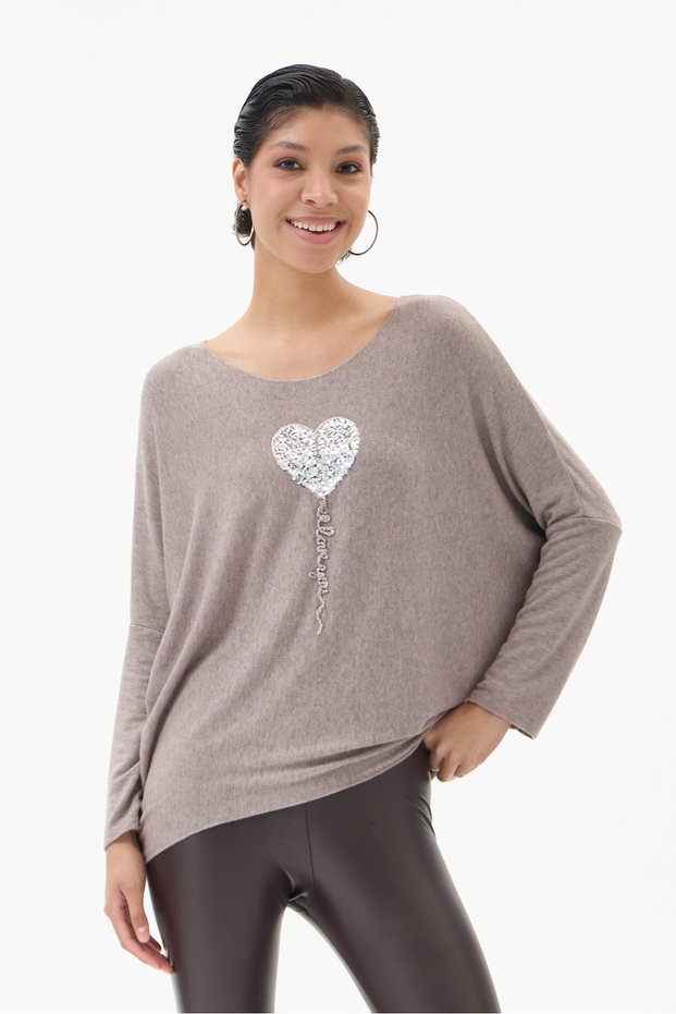 Women's Taupe Color Sequin Knit Sweater, Sizes 40–46