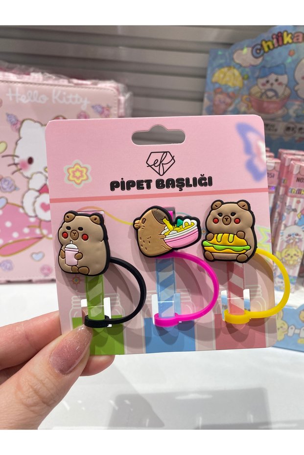 3-Piece Set: Kawaii Straw Tips, Straw Protectors, Thermos Capybara Paw, Panda—Cute Accessories