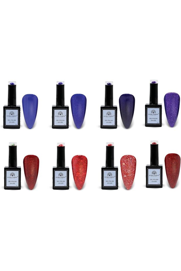 Global Fashion Glitter & Glimmer Collection (133–140) – 6 Long-Lasting, High-Gloss, Chip-Resistant Colors for Teens & Professionals – UV/LED Soak-Off Nail Kit (133–140-Glitter & Glimmer col-8p, 15ml)