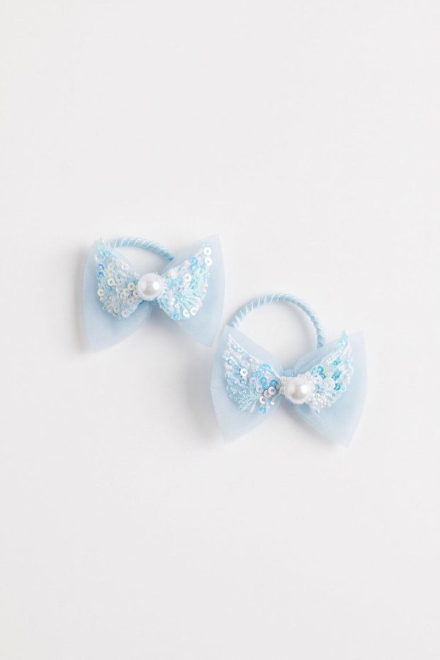Set of 2 Girls' Elastic Hair Clips with Blue-Speckled Wing Buckle Detail