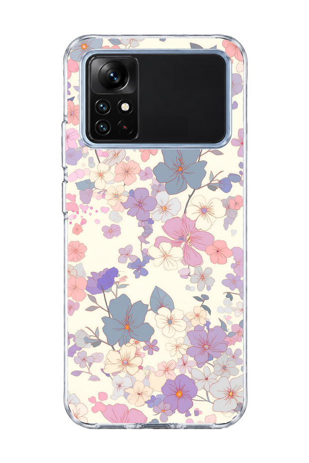 Poco M4 Pro 4G-Compatible Lilac Pink Floral-Print Clear Phone Case