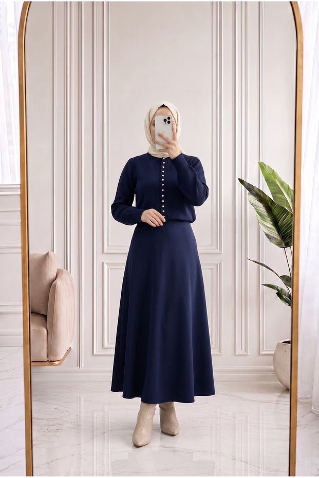 Bahardil Mini Gold-Buttoned Short Cardigan - KR6041 Navy Blue