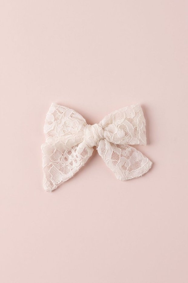 White Patterned Lace Bow Hair Clip with Bow Detail for Girls