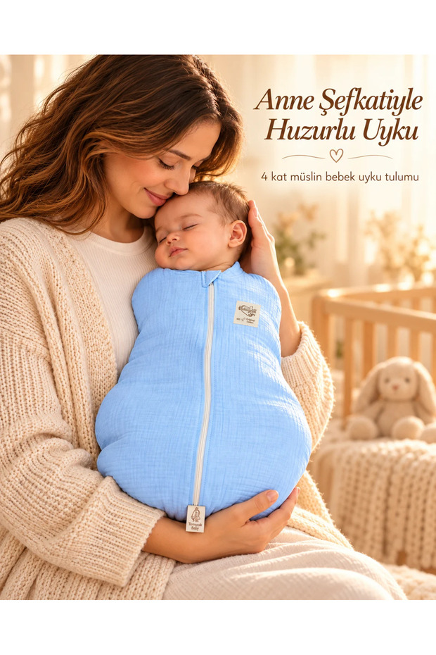 Newborn Baby Onesie, 0–6 Months, 100% Cotton, 4-Ply Muslin, Zipper-Front Swaddle, All-Season