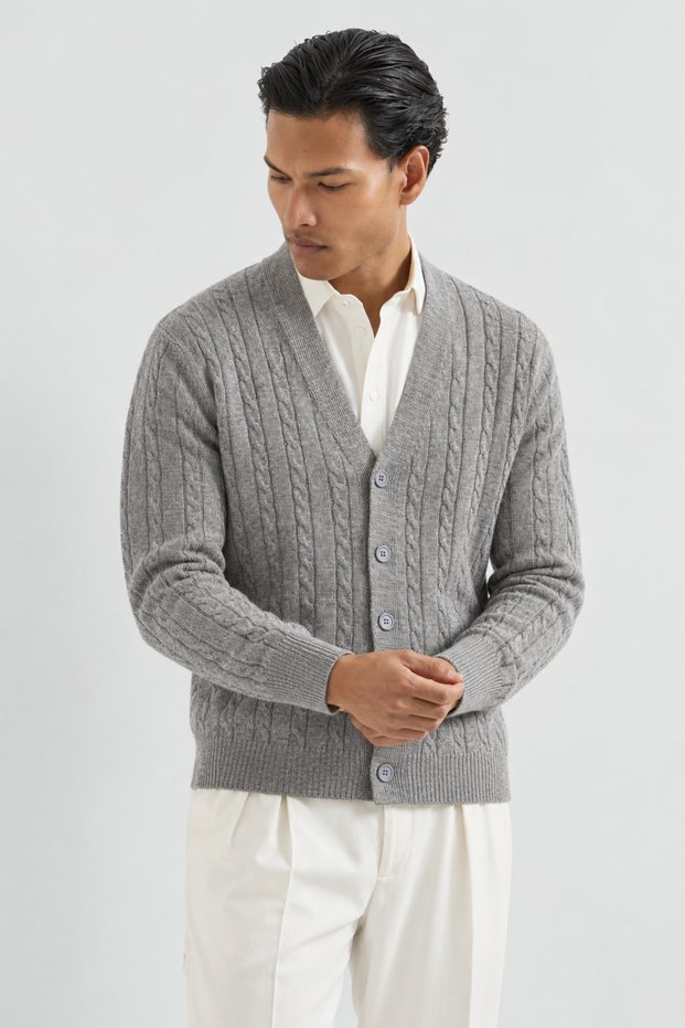 Men’s, V-neck, Button-front, with knitted details, Regular Fit, Knit Cardigan