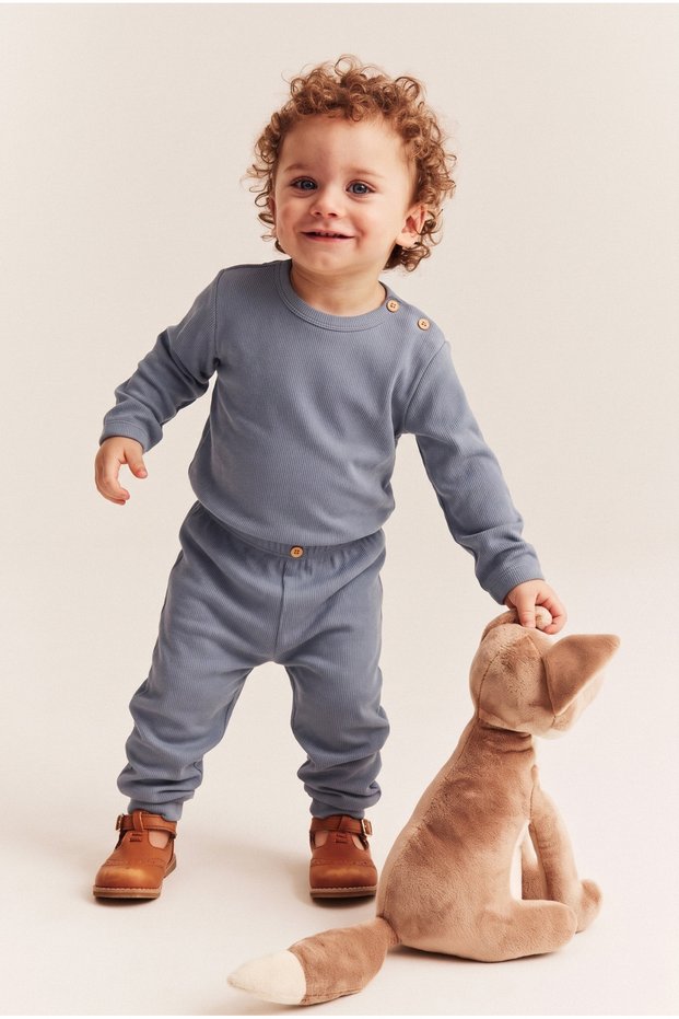 Unisex Cotton Ribbed Knit 2-Piece Top and Bottom Set for Ages 1–3