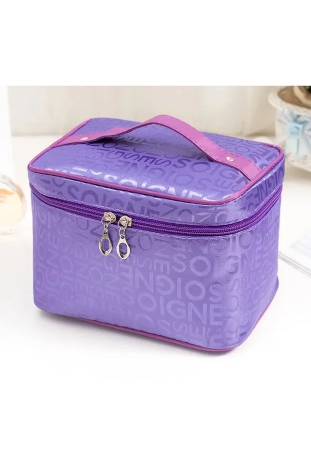 purple Big Size Women Cosmetic Bag Letter Large Capacity Multi-Function Zipper Makeup Bag Ladies Fas