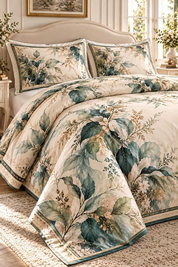 Premium Cotton Sateen Double-Size Duvet Cover Set, Vintage Magnolia