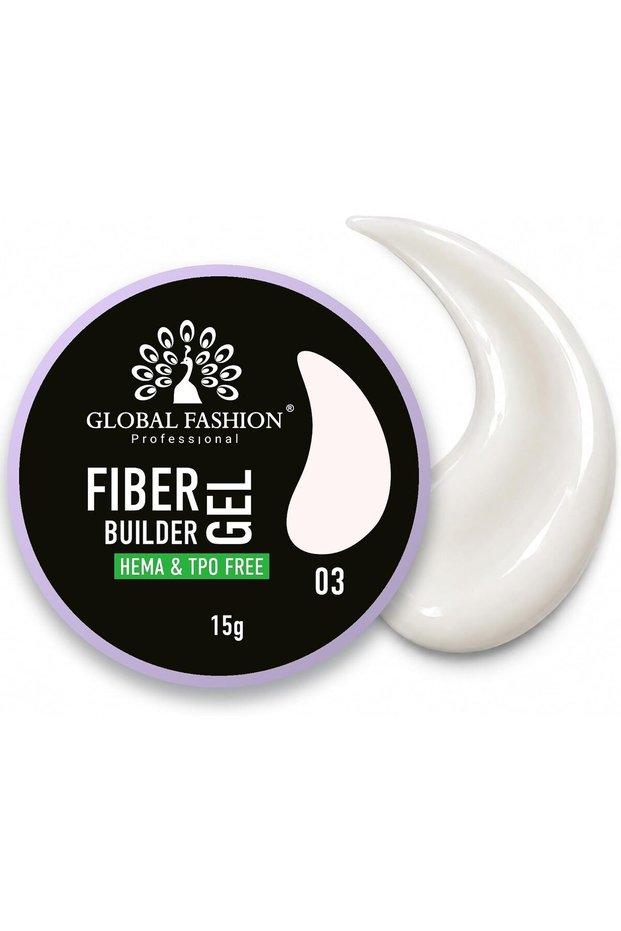 Global Fashion Fiber Builder Gel for Nails 15g, Fiberglass Reinforced Gel for Nail Extensions, Strengthening & Repair, Medium Viscosity UV LED Nail Sculpting Gel, HEMA & TPO Free, 03