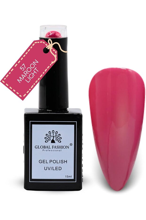 Black Elite Gel Nail Polish 057 Maroon Light (Berry Red), 15ml - Soak Off UV LED Gel Polish, Long-Lasting High Gloss Colour for Salon and Home Manicure