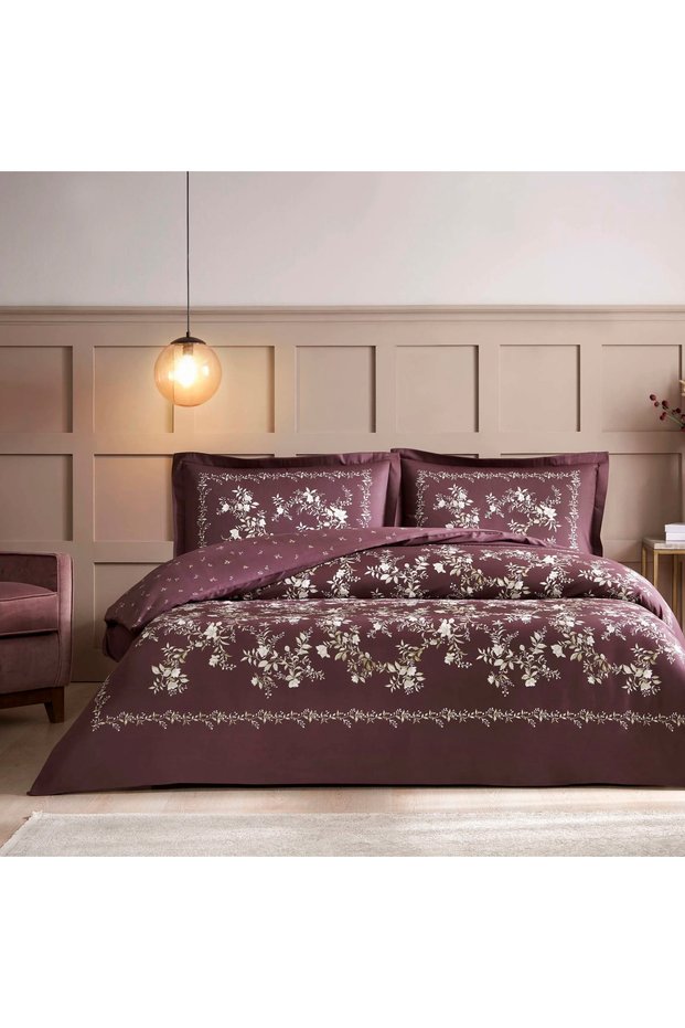 NEW SEASON COTTON SATIN DOUBLE BED SHEET SET, VENETO PLUM