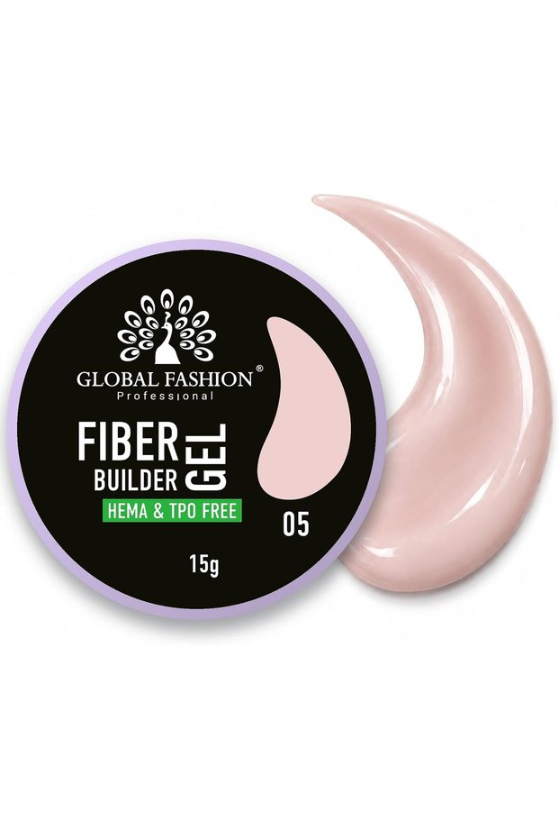 Global Fashion Fiber Builder Gel for Nails 15g, Fiberglass Reinforced Gel for Nail Extensions, Strengthening & Repair, Medium Viscosity UV LED Nail Sculpting Gel, HEMA & TPO Free, 05