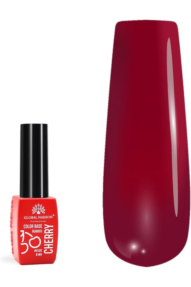 Global Fashion Cherry Rubber Color Base Gel Polish, 8ml - Self-Leveling, Strengthens Nails, Perfect Adhesion, High Bonding Strength for Long-Lasting Results (Crimson Charm (01), 8ml)