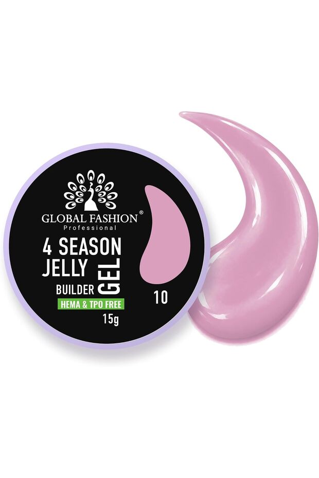Global Fashion 4 Season Jelly Builder Gel for Nails 15g, Thixotropic Non-Running Hard Gel for Nail Extensions, Overlays & Strengthening, UV LED Nail Sculpting Gel, HEMA & TPO Free, 10