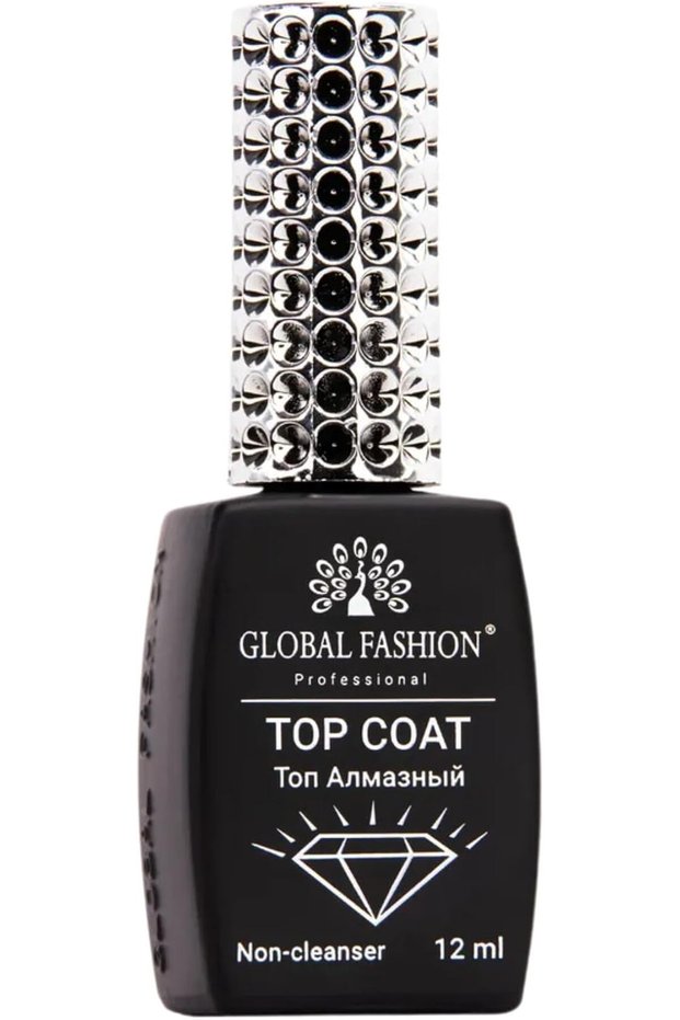 Global Fashion Universal Top Coat - Non-Stick, Long-Lasting, Fast Drying, High Gloss Finish, Halal Nail Polish, Top Nail Care, Clear Top Coat, (Top Diamond, 12ml)