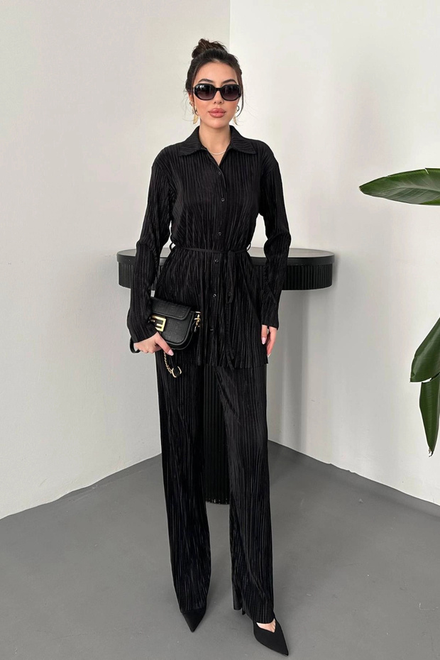 Women's Black Bottom Top Ribbed Suit
