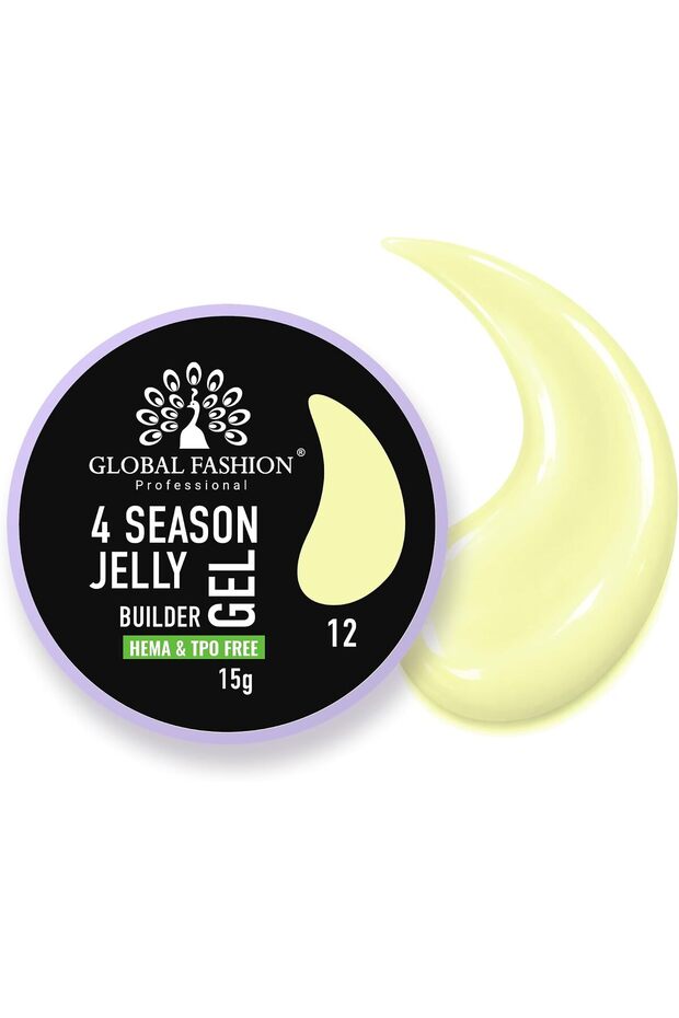 Global Fashion 4 Season Jelly Builder Gel for Nails 15g, Thixotropic Non-Running Hard Gel for Nail Extensions, Overlays & Strengthening, UV LED Nail Sculpting Gel, HEMA & TPO Free, 12