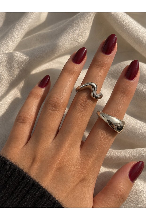 Silver-Colored Modern Design 2-Piece Women's Ring Set