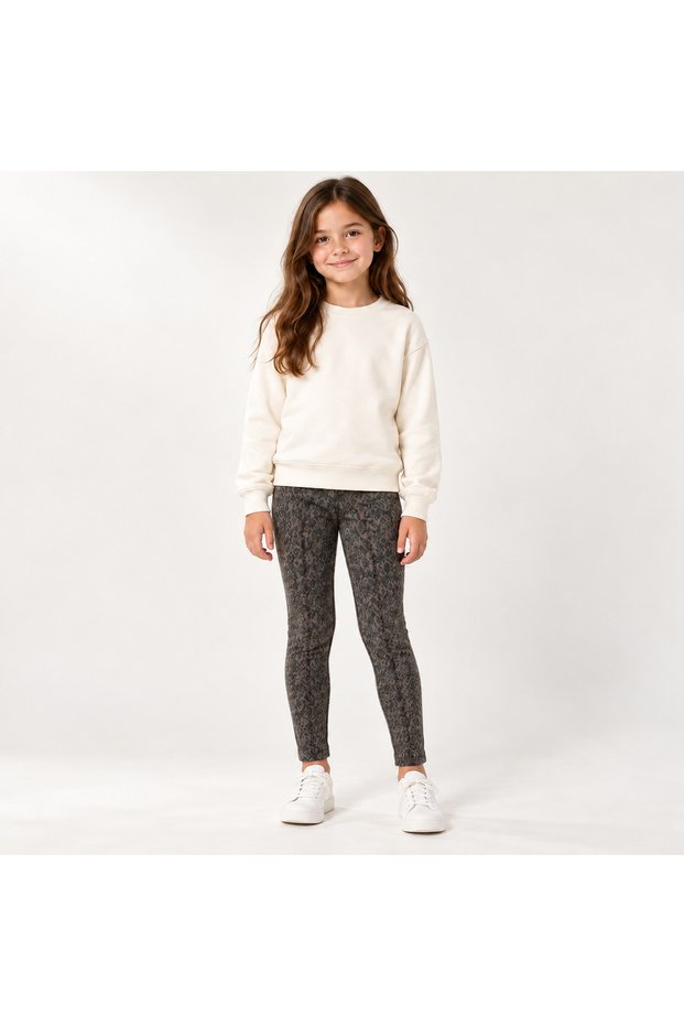 Girls' Winter Heat-Retaining Thick Jacquard Leggings - Brown Pattern