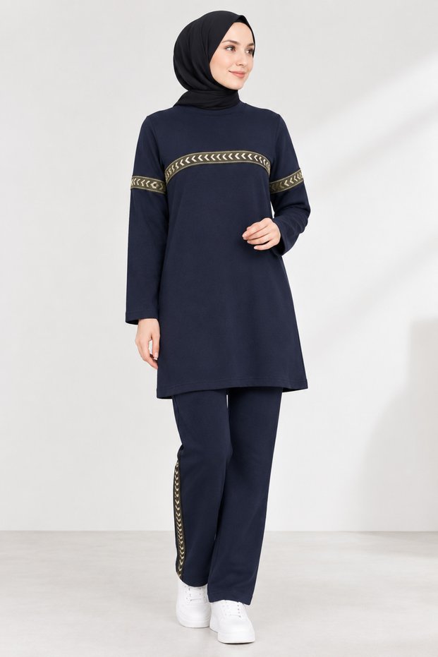 Women's Yellow-Striped Modest Track Suit Set