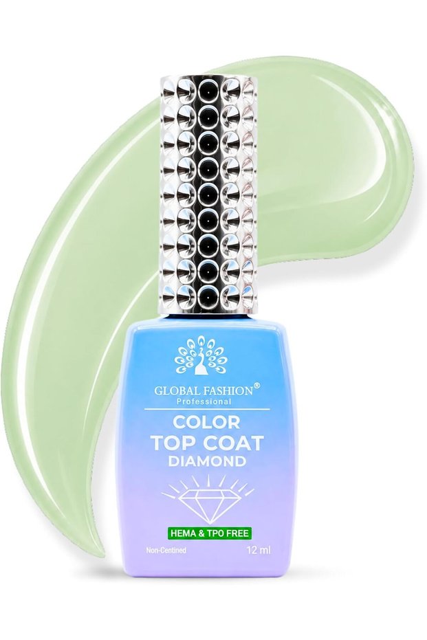 Color Top Coat Diamond 12ml – HEMA & TPO Free No Wipe Gel Top Coat, 17