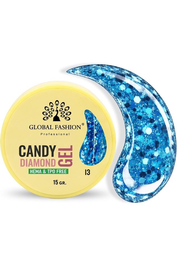 Global Fashion Candy Diamond Builder Gel for Nails 15g, Glitter Nail Extension Gel, HEMA & TPO Free Self-Leveling Sculpting Gel for Overlays, Strengthening, Repair & Nail Art, 13
