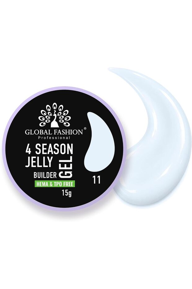 Global Fashion 4 Season Jelly Builder Gel for Nails 15g, Thixotropic Non-Running Hard Gel for Nail Extensions, Overlays & Strengthening, UV LED Nail Sculpting Gel, HEMA & TPO Free, 11