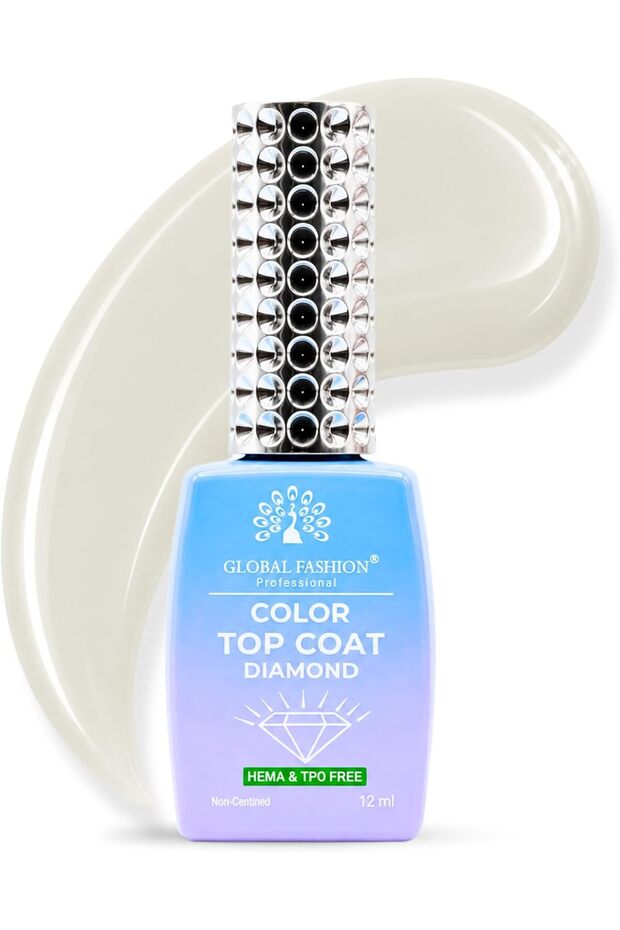 Color Top Coat Diamond 12ml – HEMA & TPO Free No Wipe Gel Top Coat, 18
