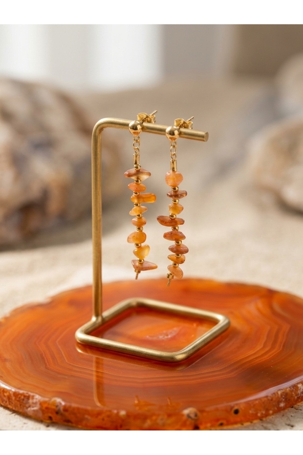 Handmade Dangle Earrings with Natural Stone Chips—Special Design