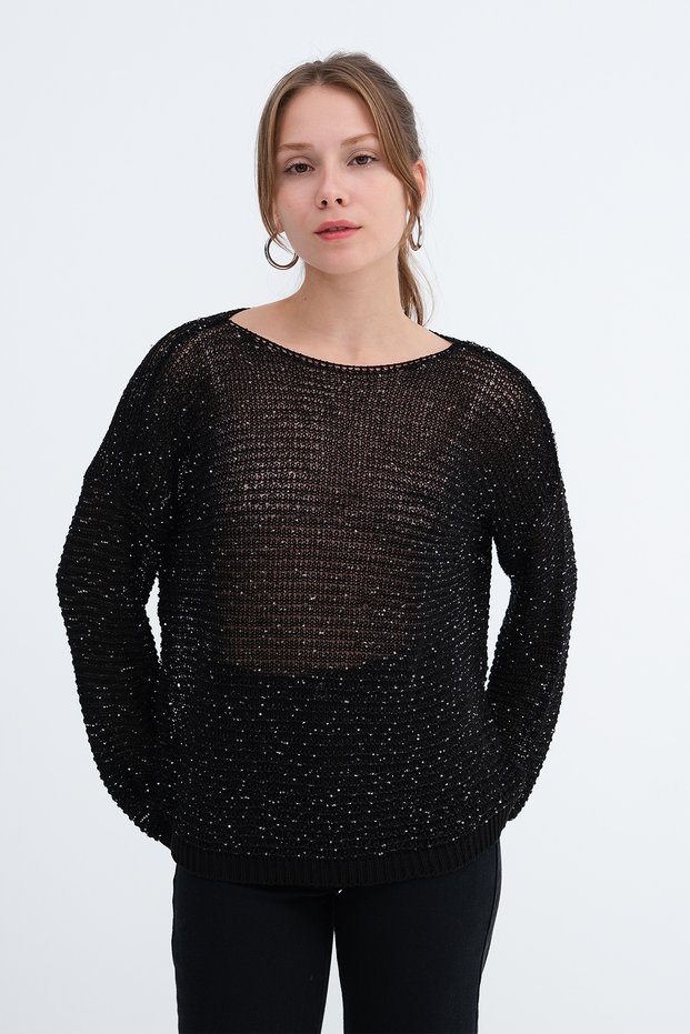 Sequin Openwork Knit Top T02987