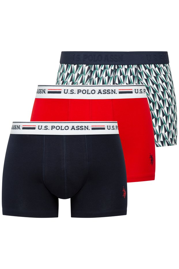 Men's Navy Blue - Red - Printed 3-Pack Boxers