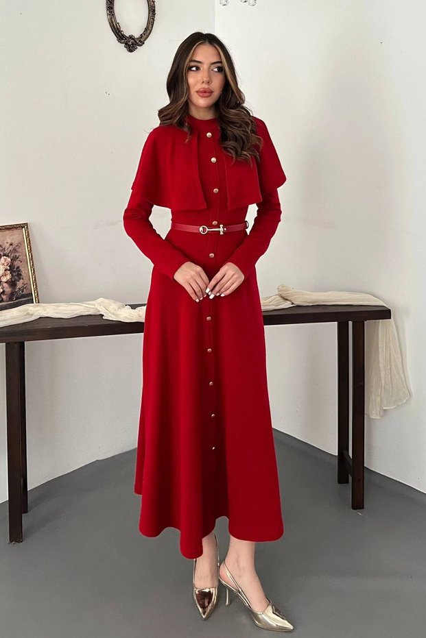 Women's Acrylic-Blend Dress with a Red Cape