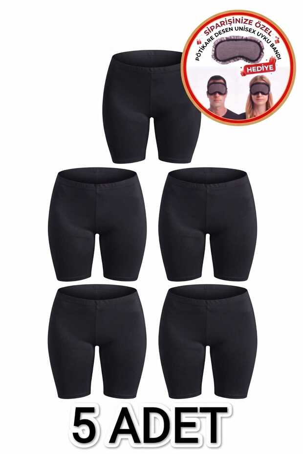 5-Pack Black Women's Modal-Cotton Stretch Fabric Above-the-Knee Short Biker Leggings - Comes with a Free Gingham Pattern Band