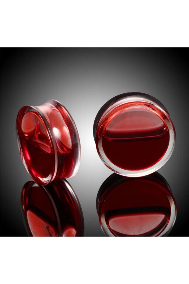 Ears 6mm Earrings Round 2 Pcs Halloween Blood Red Liquid Filled Double Saddle Ear Plugs Gauges Flesh