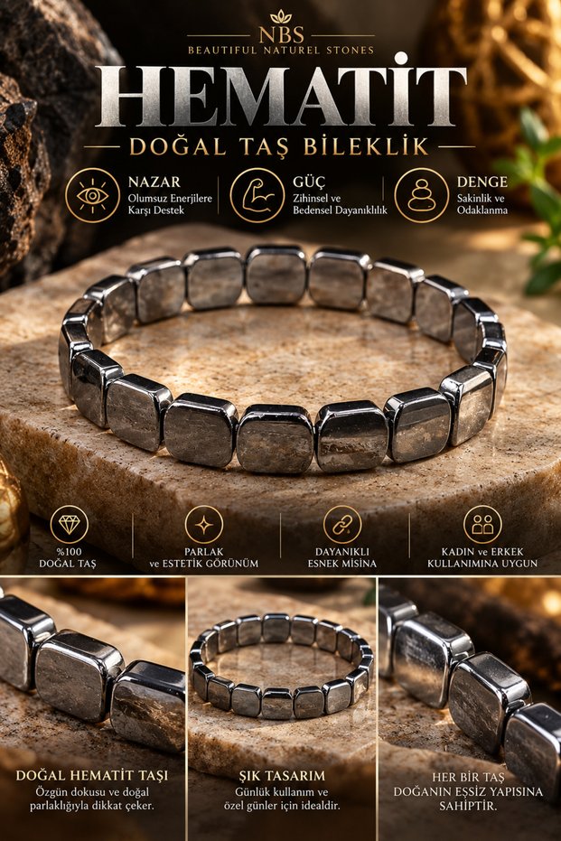 Hematite Luxury Bracelet, Unisex, 18–19 cm, High Quality