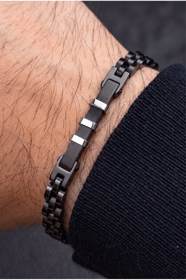 Men's Tre Model Adjustable Steel Bracelet with Beads