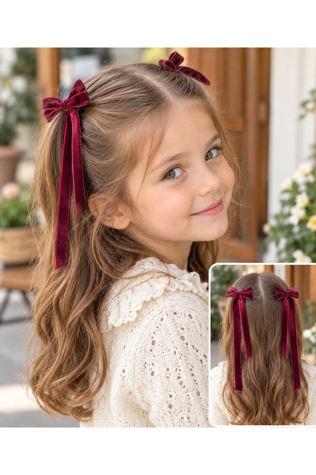 Velvet Burgundy 2-Piece Bow Detail Hair Clip