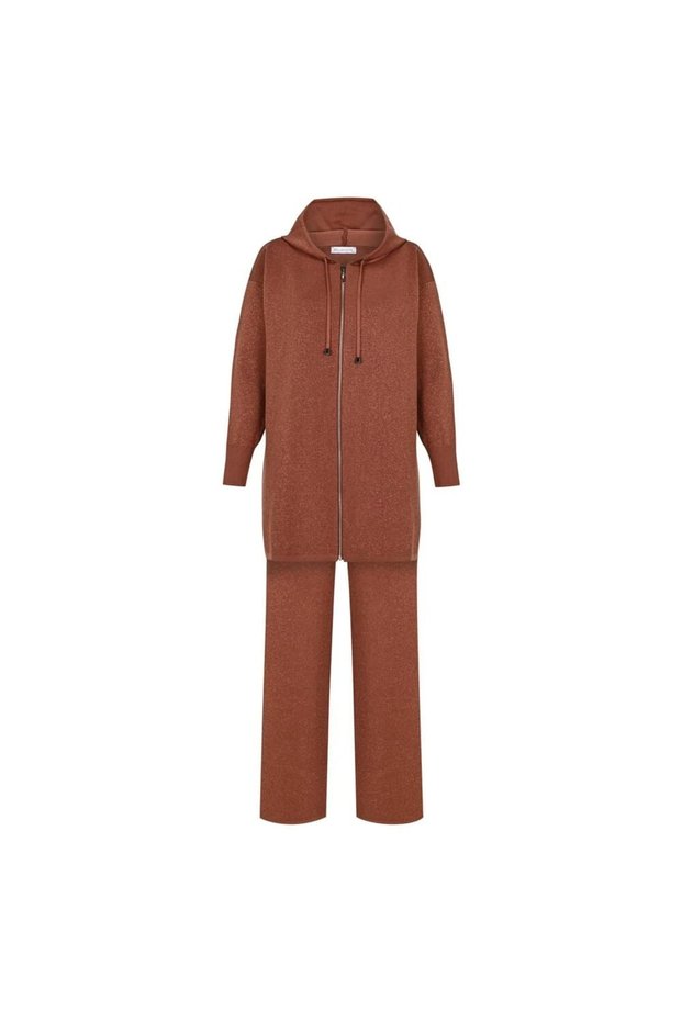 Camel-Colored Knit Set with Embroidery Details
